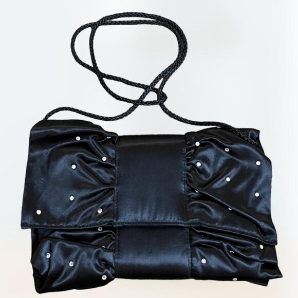 La Regale Handbags - Vintage La Regale 1980s Black Clutch Purse Rhinestone Bow tie W/ strap